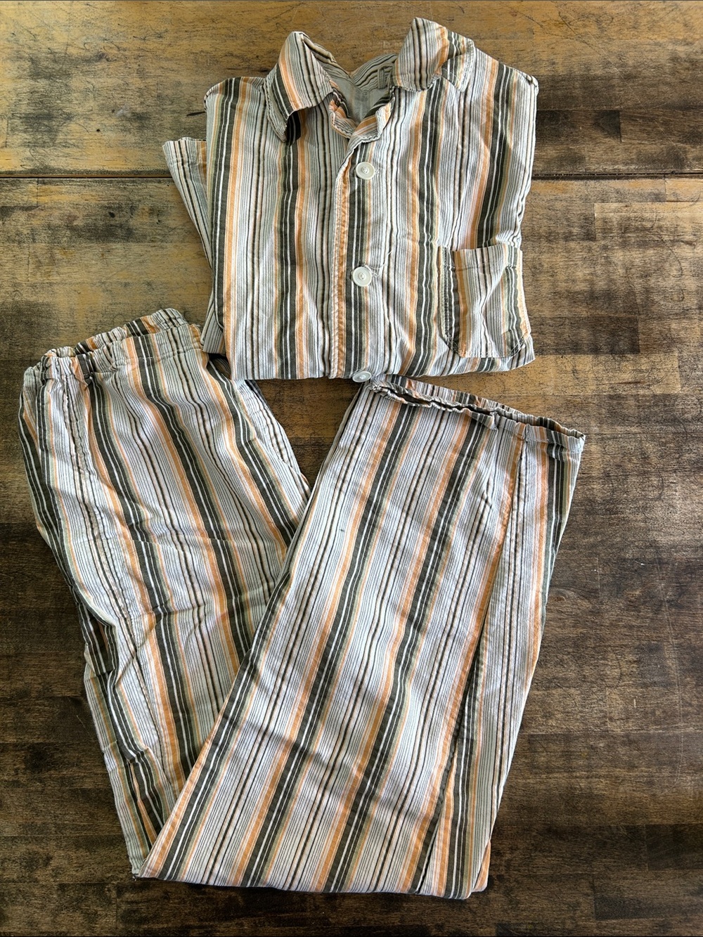Striped Men’s Cotton Lightweight Pajama or Beach Set in Green, Salmon & White